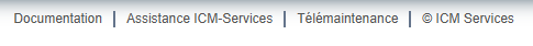 Pied de page de l'application avec le lien Assistance ICM-Services visible