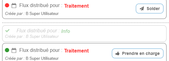 Liste des tâches de diffusion avec une tâche en attente, une tâche soldée et une tâche de groupe à prendre en charge