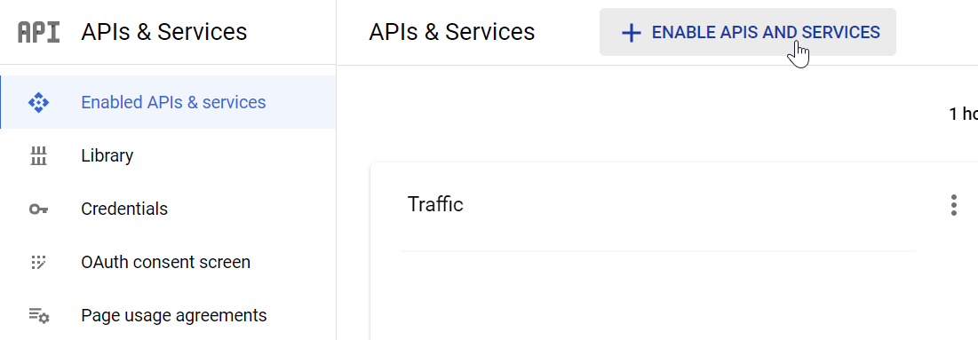 Menu API et services avec la Bibliothèque et le bouton Activer les API et les services mis en évidence