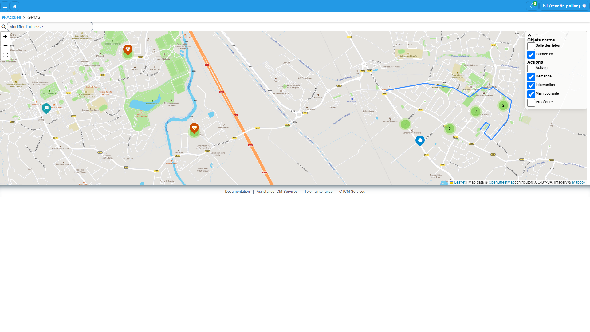 Vue générale de la carte GPMS avec le sélecteur de couches