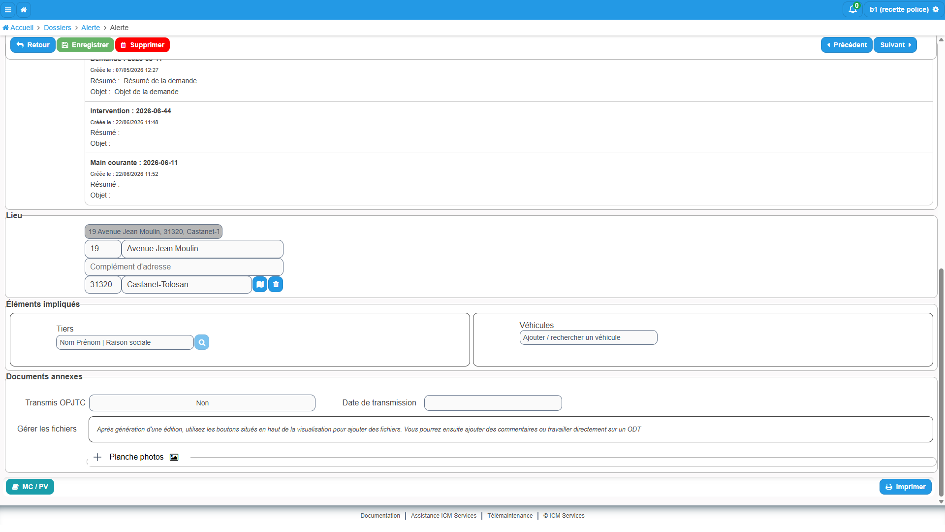 Bas de la fiche procédure : transmission OPJTC